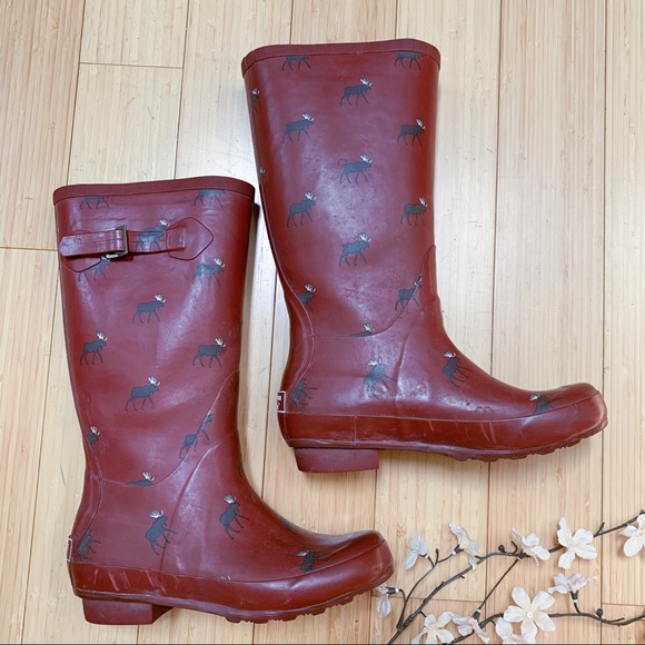 Ll Bean Moose Print Wellies Rain Boots 